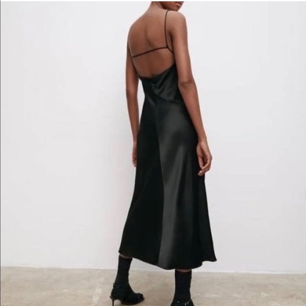 Black satin midi slip dress ZARA